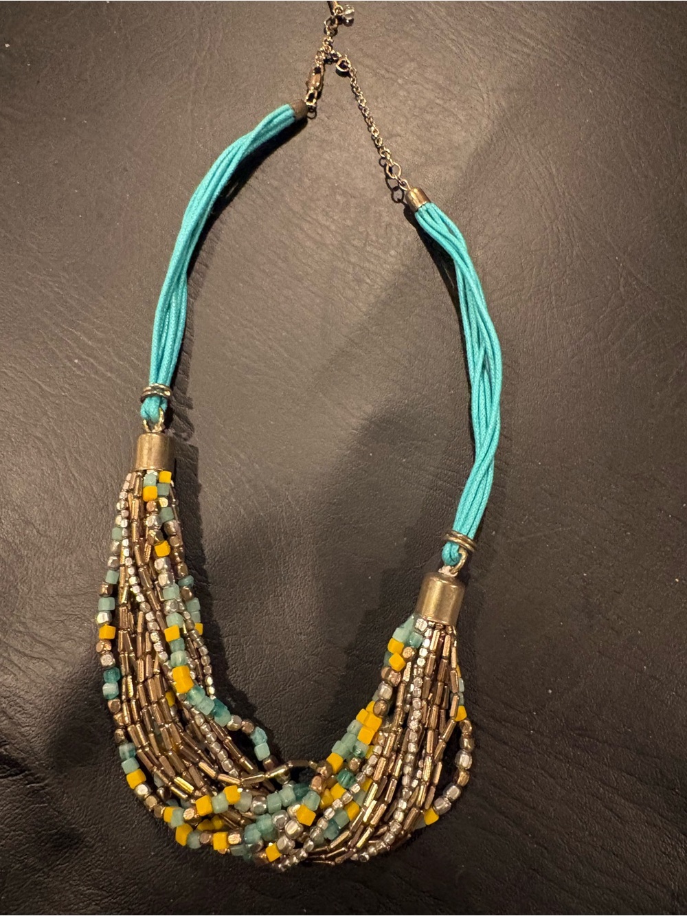 Turquoise and Yellow Beaded Statement Necklace